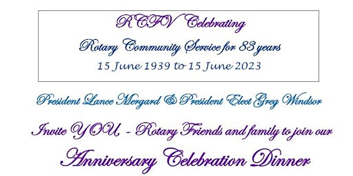 Rotary Club of Fortitude Valley Anniversary Celebration Dinner primary image