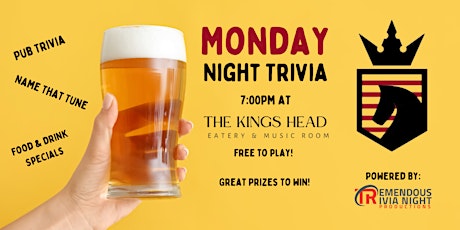Monday Night Trivia at the Kings Head Eatery Calgary - 7:00pm every Monday!