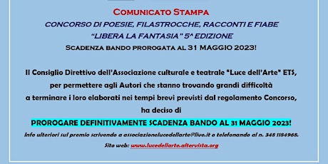 Immagine principale di Concorso di Poesie, Filastrocche, Racconti e Fiabe "Libera la fantasia" 5 