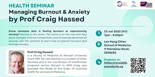 Managing Burnout & Anxiety Seminar by Prof Craig Hassed (In Person) primary image