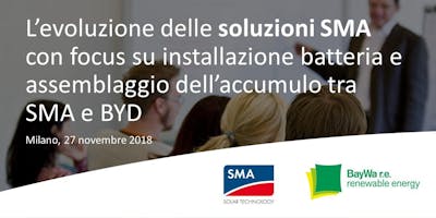 Milano | L’evoluzione delle soluzioni SMA con focus su installazione batteria e assemblaggio dell’accumulo tra SMA e BYD Milano | L’evoluzione delle soluzioni SMA con focus su installazione batteria e assemblaggio dell’accumulo tra SMA e BYD