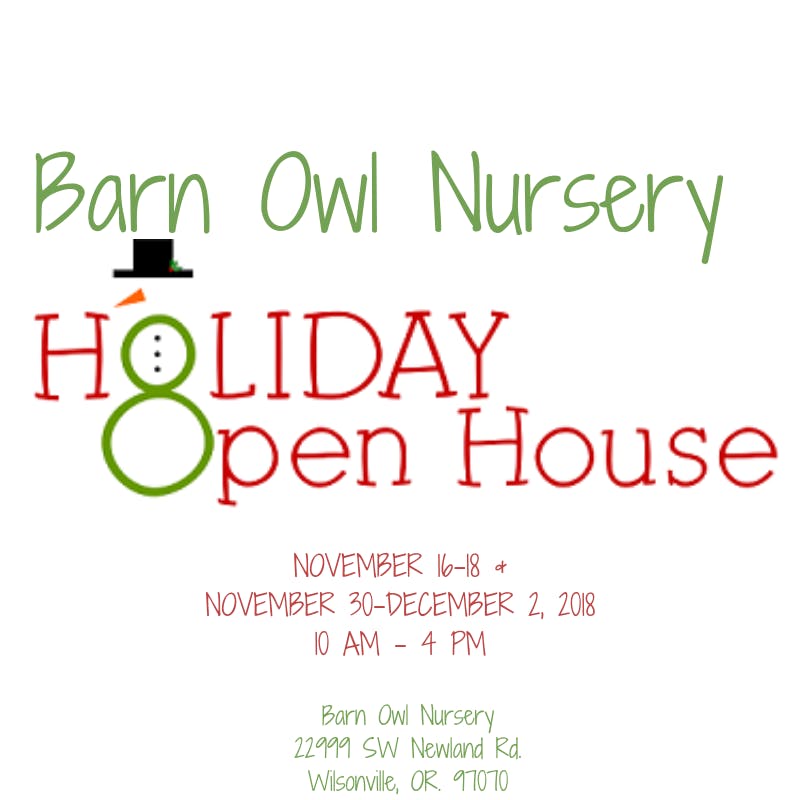 Barn Owl Nursery Holiday Open House 16 Nov 2018