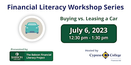 Primaire afbeelding van Financial Literacy Workshop - Buying vs. Leasing a Car