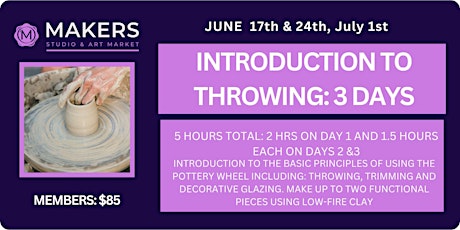 POTTERY: 3 DAY INTRODUCTION TO THROWING
