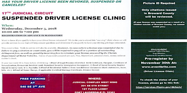DRIVER LICENSE CLINIC - 17TH JUDICIAL CIRCUIT