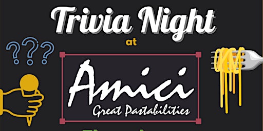 Primaire afbeelding van FREE Thursday Trivia Show! At Amici in Mt. Sinai!