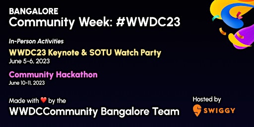 Imagen principal de WWDCCommunity: WWDC23 Watch Party + Community Hackathon @ Swiggy HQ (BLR)