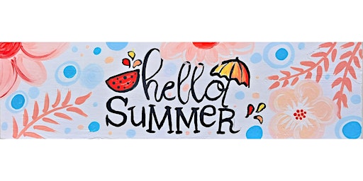 Hello Summer Acrylic Painting on Wooden Panel Horizontal Sign  primärbild