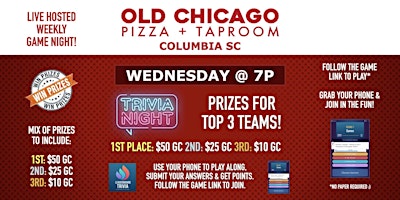 Imagen principal de Trivia Night | Old Chicago - Columbia SC - WED 7p @LeaderboardGames