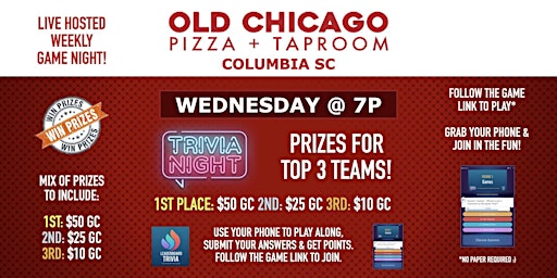 Primaire afbeelding van Trivia Night | Old Chicago - Columbia SC - WED 7p @LeaderboardGames