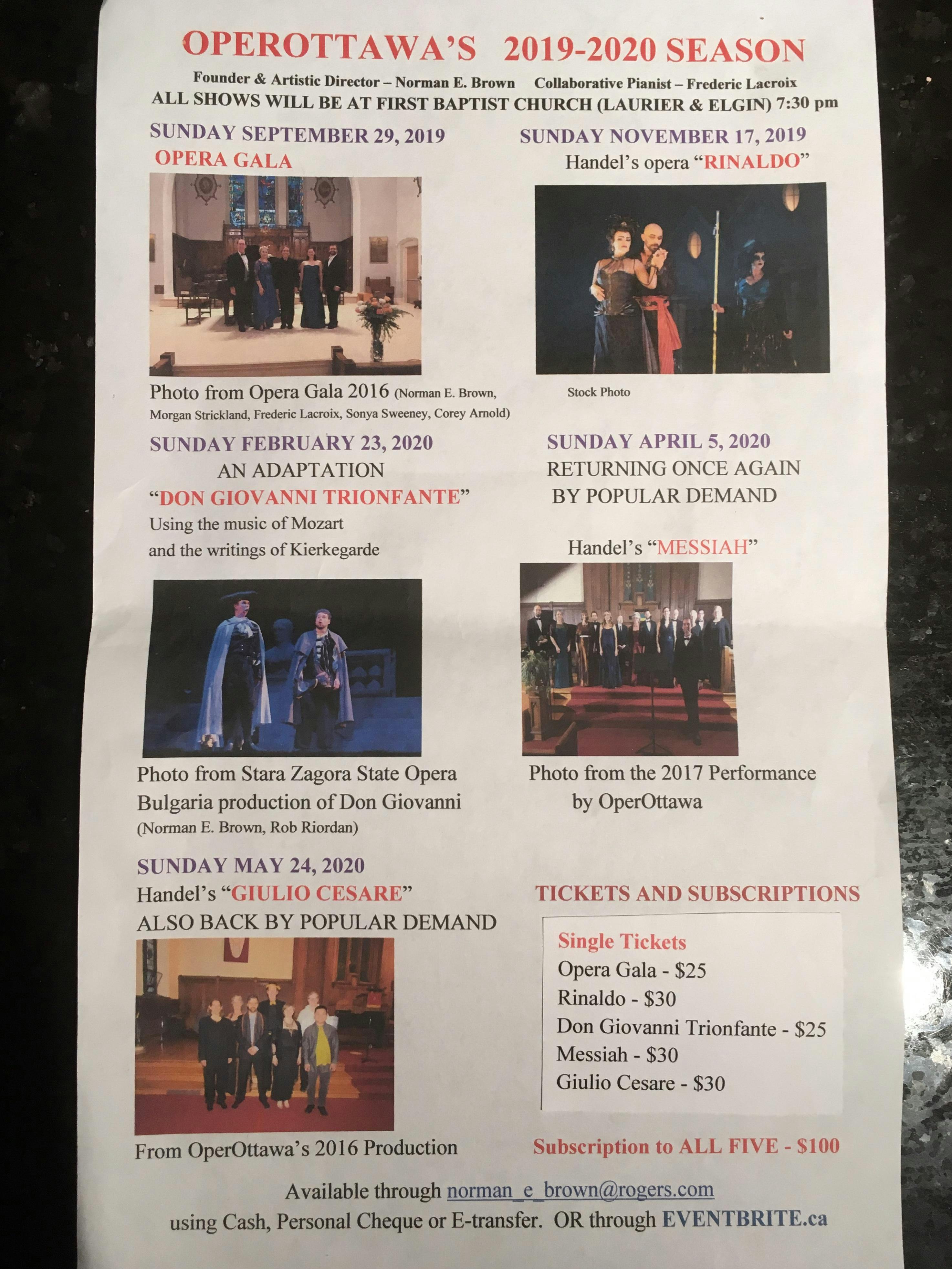 OperOttawa SEASON SUBSCRIPTION 2019-2020