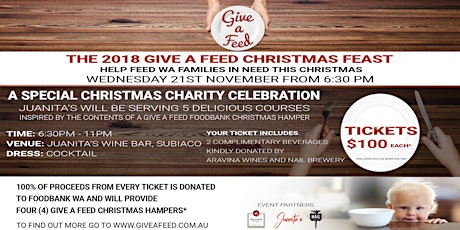 Give a Feed Christmas Feast 2018 at Juanita's Wine Bar www.giveafeed.com.au primary image