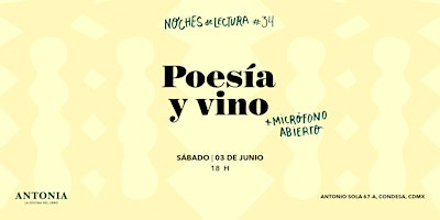 Noches de lectura #34: Poesía y vino + micrófono abierto primary image