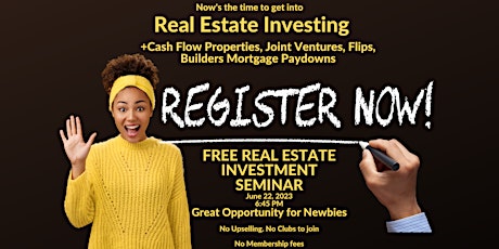 Real Estate Investing Seminar 101. A free no obligation, no selling seminar