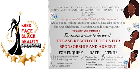 MISS FACE OF BLACK BEAUTY LONDON. ONTARIO. CANADA .(CONTESTANTS ONLY)