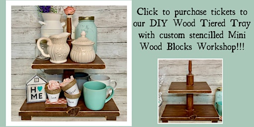 DIY Farmhouse Wooden Tiered Tray with stencilled Mini  Wood Blocks