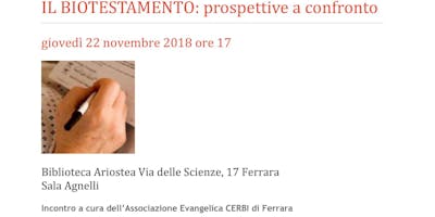 IL BIOTESTAMENTO: prospettive a confronto IL BIOTESTAMENTO: prospettive a confronto