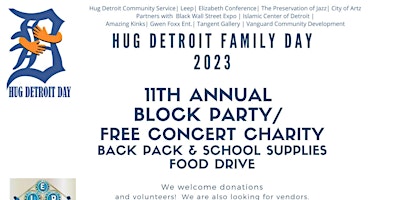 Hug Detroit Day Backpack & School Supply Drive & Free Concert primary image