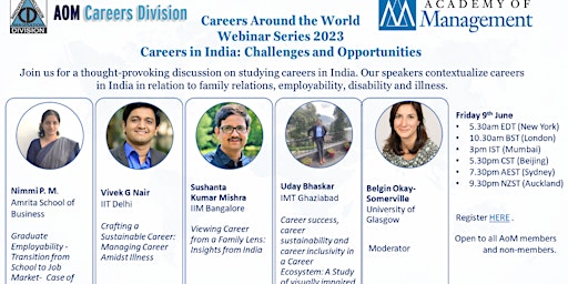 Image principale de Academy of Management Careers Division, Careers in India Webinar