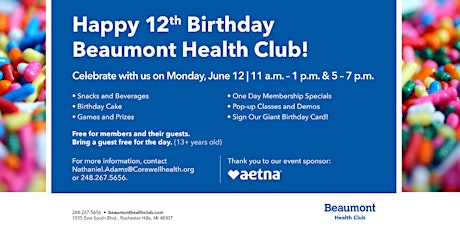 Beaumont Health Club 12th Birthday  Celebration!