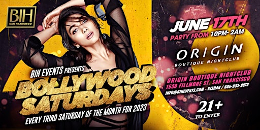 Imagem principal de Bollywood Saturdays: The biggest monthly Bollywood Night @ Origin SF