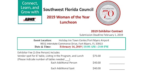 2019 SWFL Council WOY Exhibitor Additional Person or Spot Payment Link