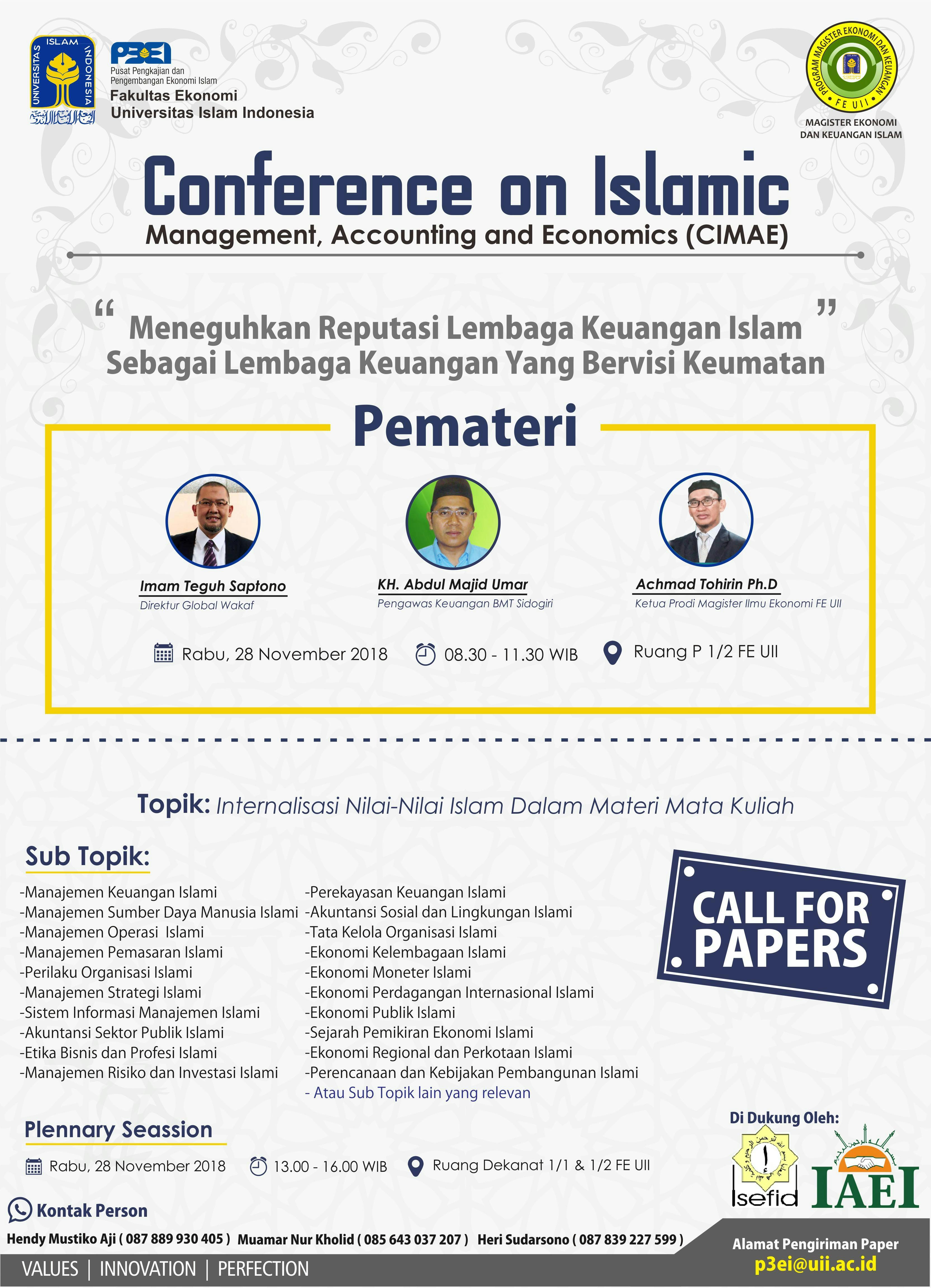 Conference on Islamic Management Accounting and Economics CIMAE Fakultas Ekonomi Universitas Islam Indonesia