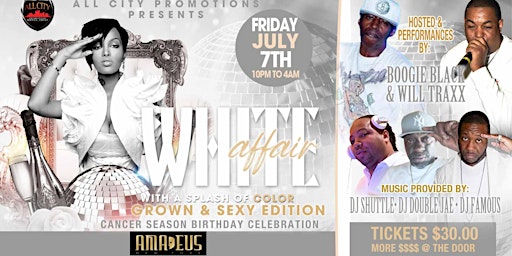 Friday July 12th, WHITE AFFAIR w/a Splash of Color "Ladies Night" @ AMADEUS primary image