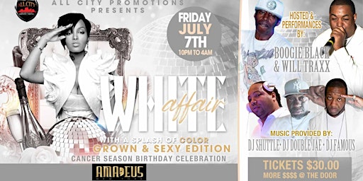 Image principale de Friday July 12th, WHITE AFFAIR w/a Splash of Color "Ladies Night" @ AMADEUS