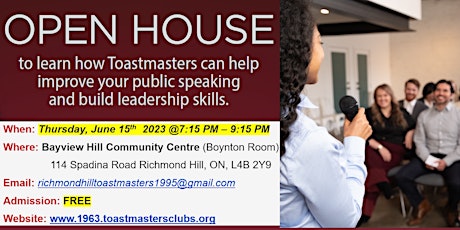 June OPEN HOUSE  - Richmond Hill Toastmasters Club primary image