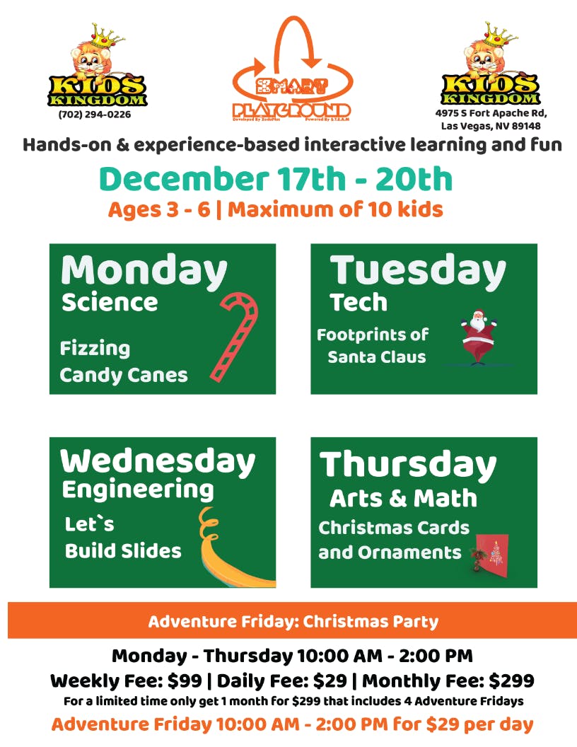  4 DAYS OR 1 DAY SMART Playground PASS 3-6 YRS December 17th-20th