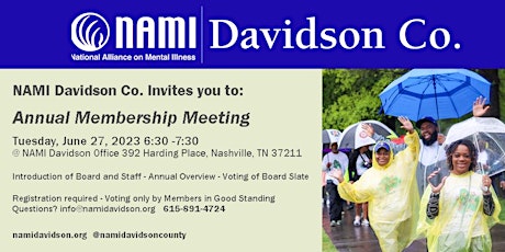 Hauptbild für NAMI Davidson Co. Annual Membership Meeting