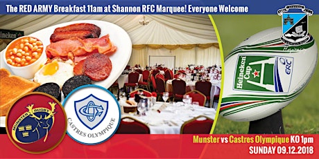 Red Army Breakfast for ECC Sunday 09.12.18 Munster Rugby V Castres Olympique KO1pm primary image