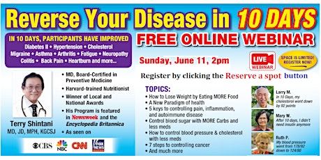 (n)Reverse Your Disease in 10 Days - June 11, 2023, Sunday, 2pm Hawaii-time