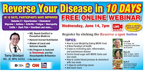 Imagem principal de (f) Reverse Your Disease in 10 Days - June 14, 2023, Wed,7pm Hawaii-time