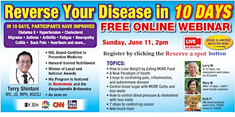 (e)Reverse Your Disease in 10 Days - June 11, 2023, Sunday, 2pm Hawaii-time