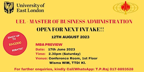 UEL - Master of Business Administration Preview on 17 June 2023