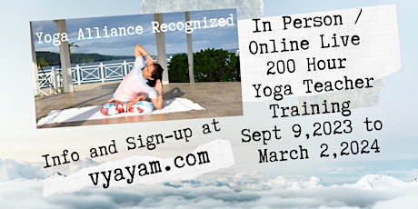 Imagem principal do evento VYAYAM's Sixth 200 Hour Yoga Teacher Training (In person / Live online)