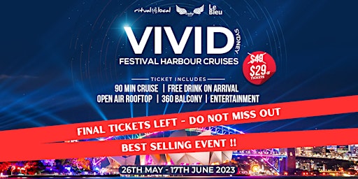 Primaire afbeelding van Le Bleu - VIVID Lights Festival - Harbour Cruises | Open Air Rooftop