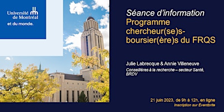 Immagine principale di Séance d'information : Programme des chercheur(se)s-boursier(ère)s du FRQS 