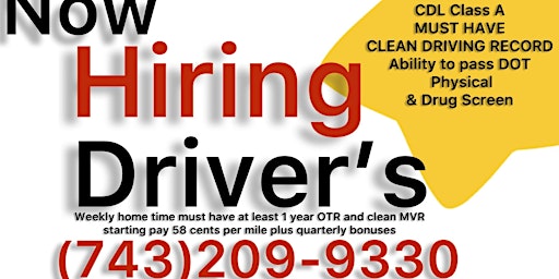 Immagine principale di Now Hiring Truck Drivers (Must have CDL A and clean record) 