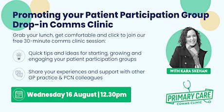 Hauptbild für Drop-in Comms Clinic: Promoting your Patient Participation Group