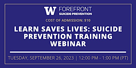 Image principale de Forefront Suicide Prevention LEARN® Training Webinar