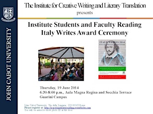 JCU presents Readings by Institute Students and Faculty and the Italy Writes Award Ceremony primary image