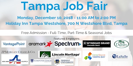 Tampa Career Fair - December 10, 2018 Job Fairs & Hiring Events in Tampa FL primary image