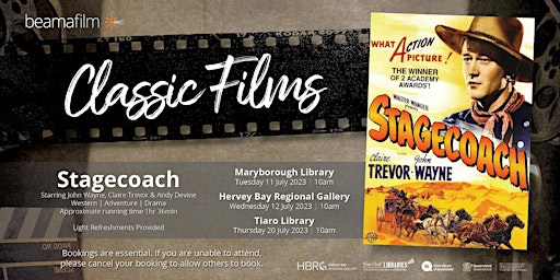 Imagem principal do evento Classic Film - Stagecoach - Hervey Bay Regional Gallery