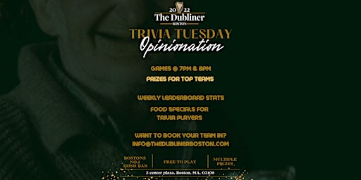 Primaire afbeelding van Tuesday Night Trivia | Opinionation at the Dubliner Boston