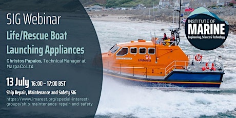 Imagem principal do evento SIG Webinar: Life/Rescue Boat Launching Appliances