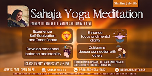 Primaire afbeelding van Free Sahaja Yoga Meditation Class in Downtown Toronto For Beginners