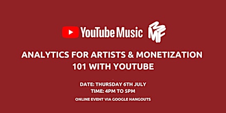 Imagem principal do evento MMF Online Members Session with YouTube Music - Thurs 6th July @ 4pm